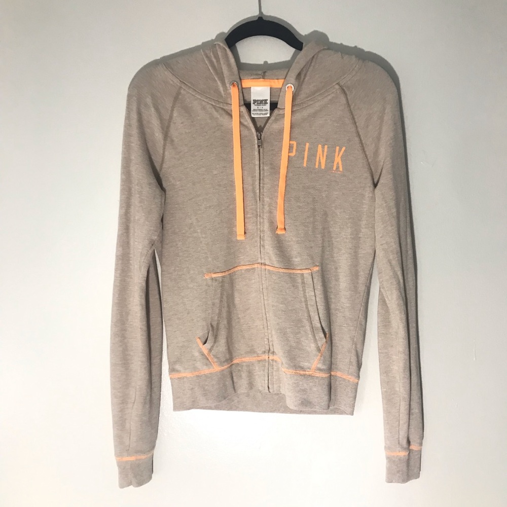 Victoria’s Secret Pink Y2K Hoodie Zip-up Tan Jacket Sz Small